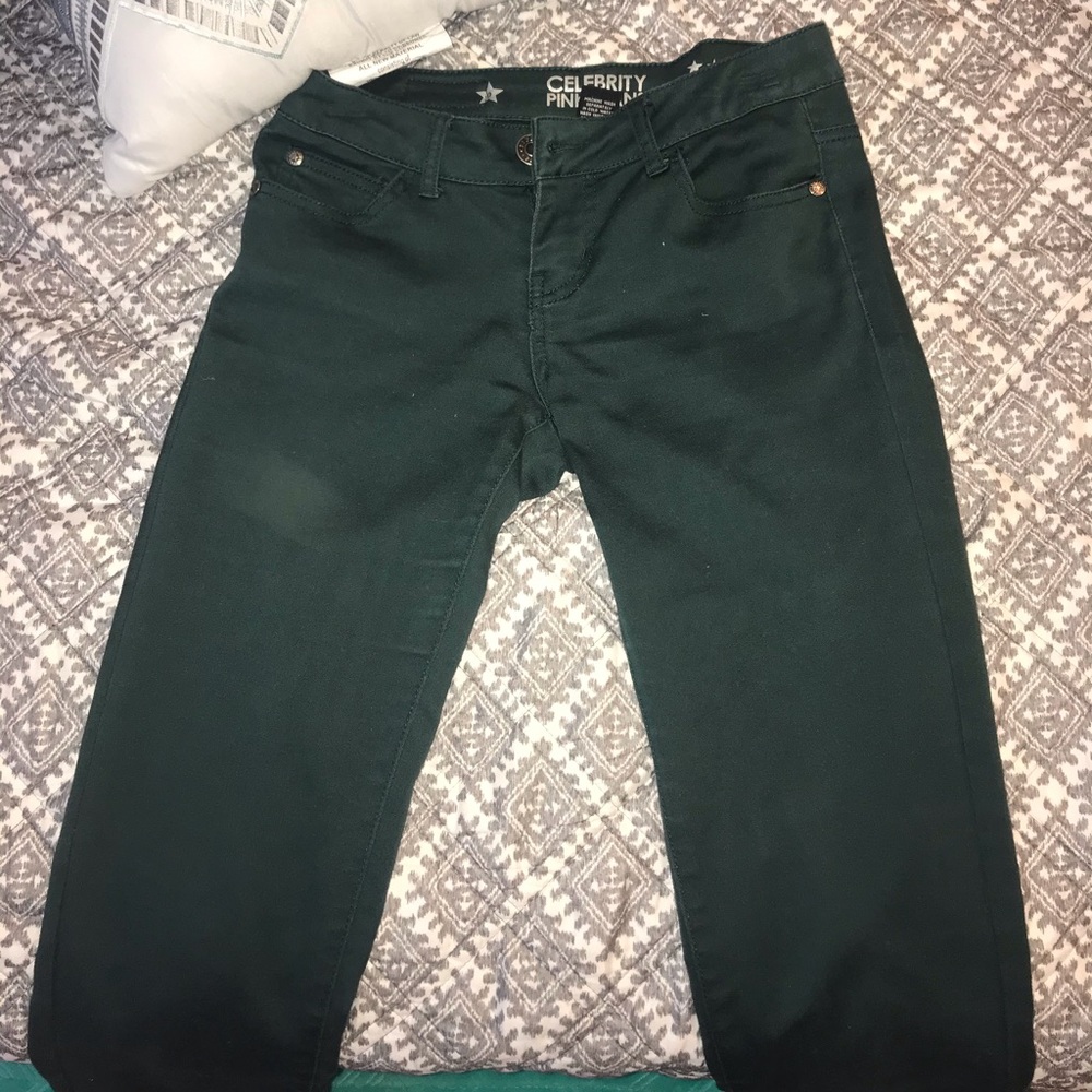 green skinny jeans